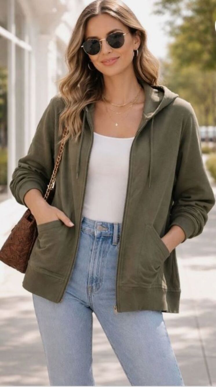 Pact Hooded Sweatshirt Womens Large Green Full Zip Organic Cotton Hooded Jacket